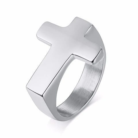 Punk Men Cross Shaped Ring – Stylish Waterproof Stainless Steel Ring in Silver, Black, and Gold Colors
