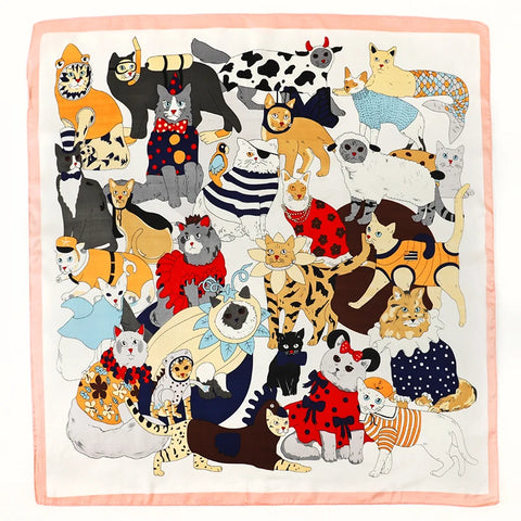 2024 Silk Cat Print Shawl Headscarf