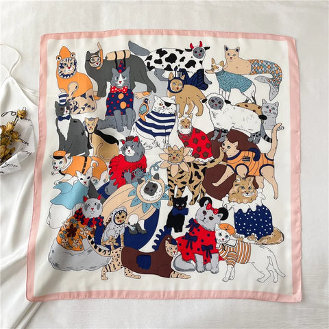 2025 Silk Shawl Cat Print Headscarf