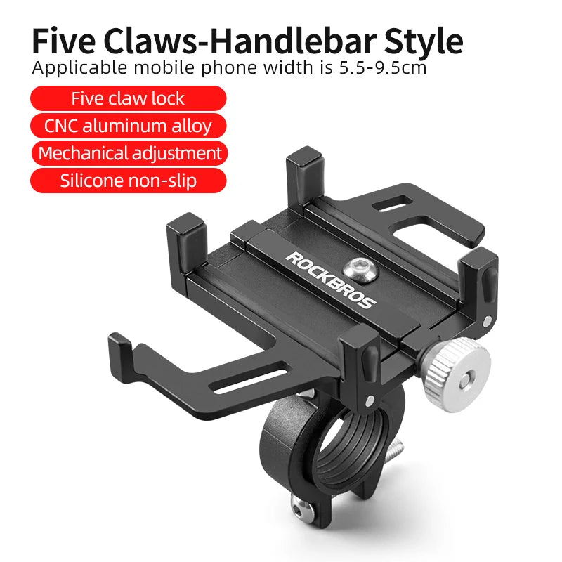 ROCKBROS Motorcycle Phone Holder - CNC Aluminum Alloy Bracket with 360° Rotation