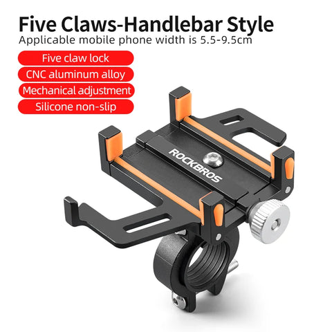 ROCKBROS Motorcycle Phone Holder - CNC Aluminum Alloy Bracket with 360° Rotation