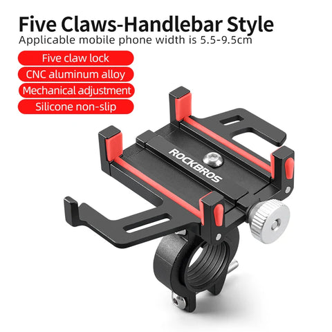 ROCKBROS Motorcycle Phone Holder - CNC Aluminum Alloy Bracket with 360° Rotation