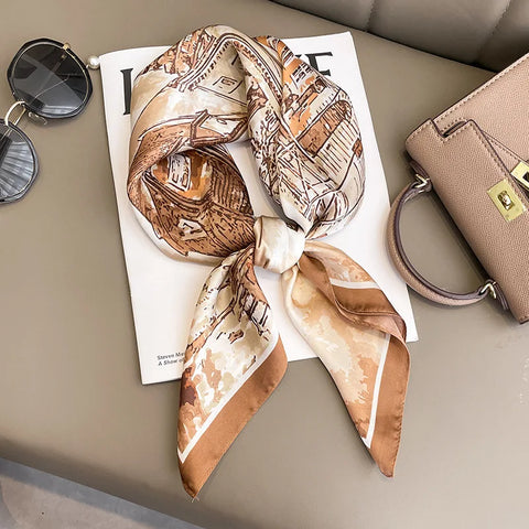 70cm Fashion Print Satin Silk Scarf for Women