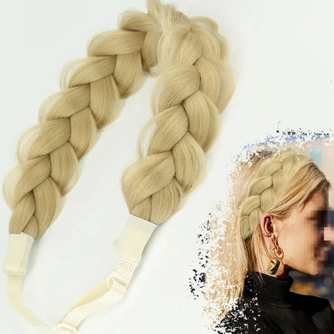 16-Inch Braided Synthetic Elastic Band Headband for Women – Stylish Hair Accessories in Black and Blonde