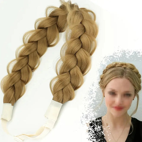 16-Inch Braided Synthetic Elastic Band Headband for Women – Stylish Hair Accessories in Black and Blonde