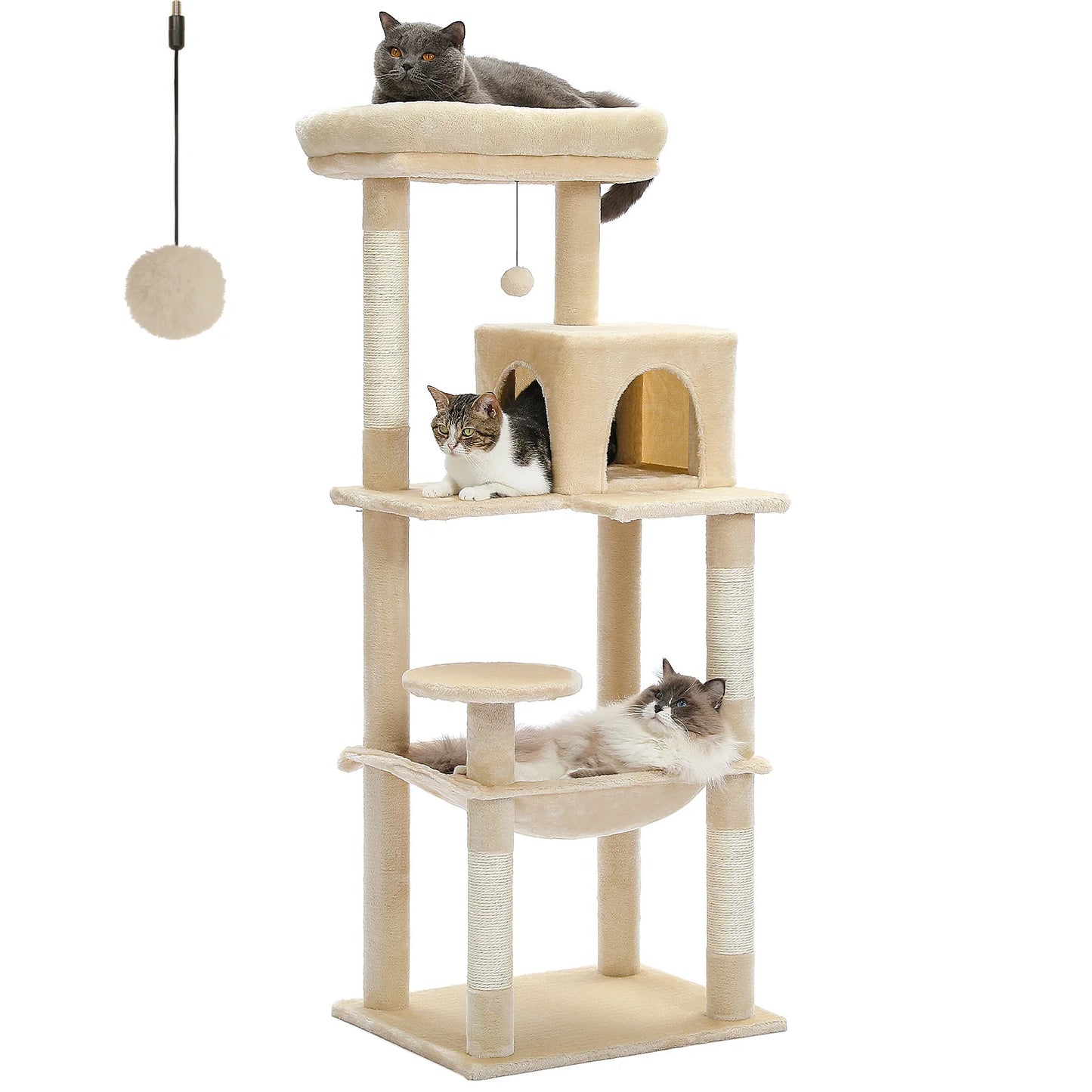 5-Level Cat Tree Tower for Large Indoor Cats with Hammock and Cozy Perch