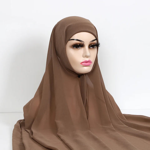 Women Muslim Chiffon Hijab with Cap Bonnet - Instant Scarf Headwrap