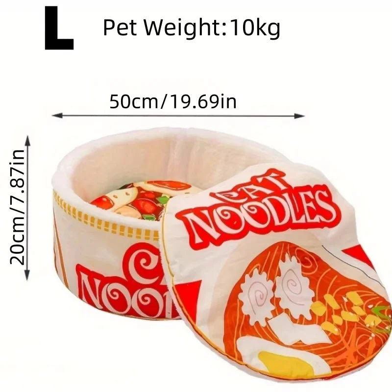 New Winter Cartoon Ramen Cat Nest – Warm, Cute Semi-Enclosed Cat Bed