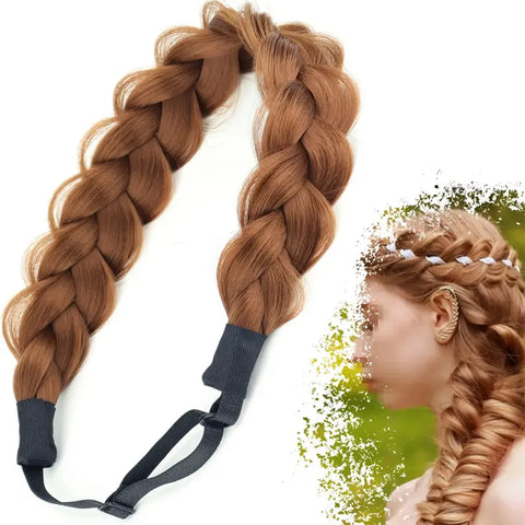 Synthetic 16-Inch Black Braided Headband with Elastic Band for Women