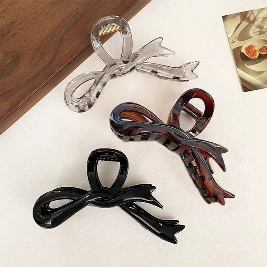 Glossy Acrylic Ribbon Bow Hair Claws - Stylish Hair Accessories for Women