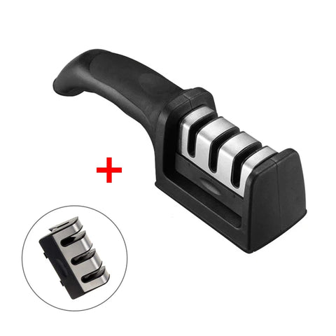 LMETJMA 3-Stage Knife Sharpener with 1 More Replace Sharpener Manual Kitchen Knife Sharpening Tool For all Knives KC0319