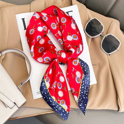 Flower Silk Square Scarf for Women
