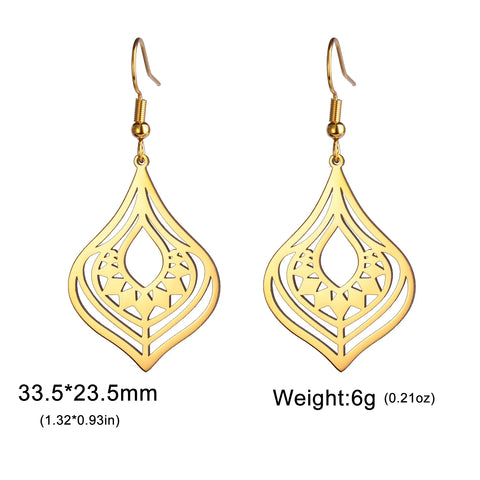 Skyrim Bohemian Flower Filigree Drop Earrings - Stainless Steel Waterproof Dangle Earrings for Women