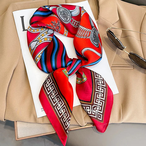 70cm Fashion Print Satin Silk Scarf for Women