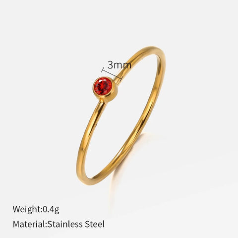 SUNIBI Stainless Steel Birthstone Ring for Women - Gold Color Fashion Jewelry