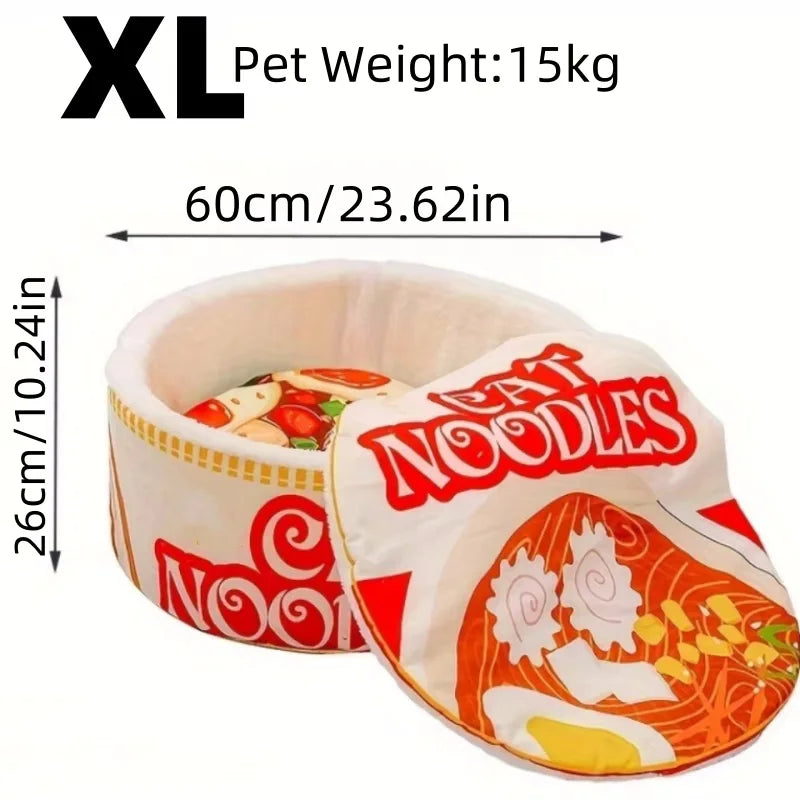 New Winter Cartoon Ramen Cat Nest – Warm, Cute Semi-Enclosed Cat Bed