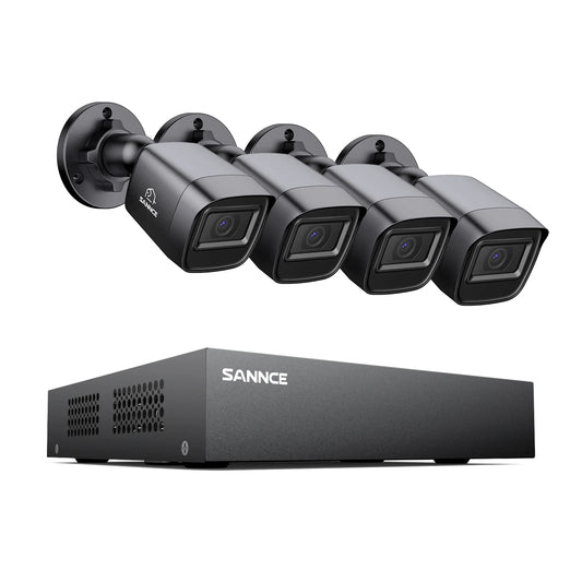 SANNCE 8CH DVR CCTV-systeem met 4 beveiligingscamera's voor buiten