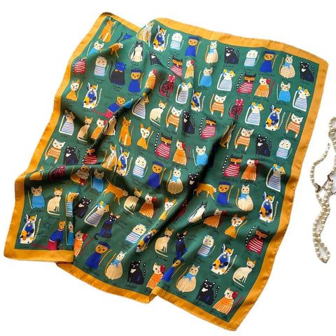 2025 Silk Shawl Cat Print Headscarf