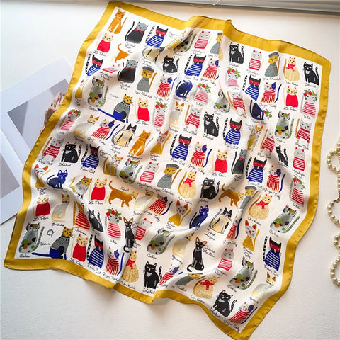 2025 Silk Shawl Cat Print Headscarf