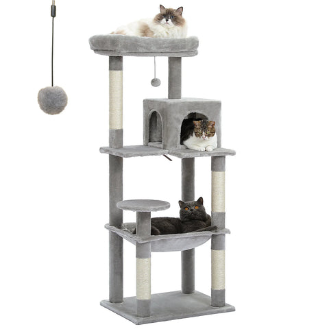 Kattentoren met 5 niveaus voor grote binnenkatten met hangmat en comfortabele zitplaats