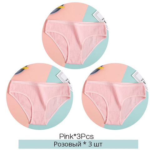 FINETOO Dames katoenen slipjes 3 stuks zachte gestreepte damesonderbroeken effen meisjes slips sexy dameslingerie M-XL comfortabel ondergoed 