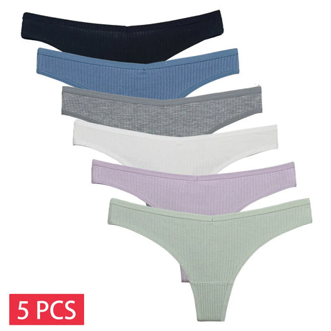 5 PCS/Set Women Cotton Thongs Panties - Sexy Low Waist G-String Ladies Brazilian Lingerie