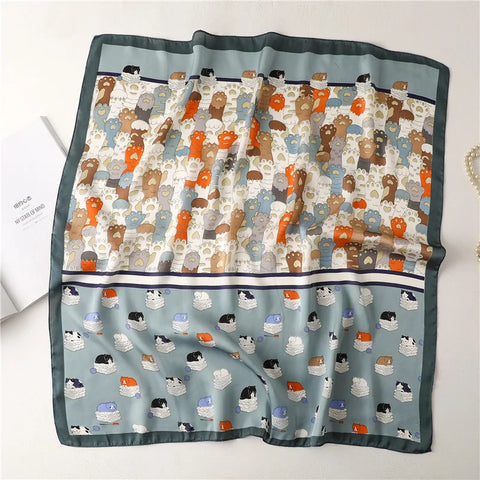 2025 Silk Shawl Cat Print Headscarf