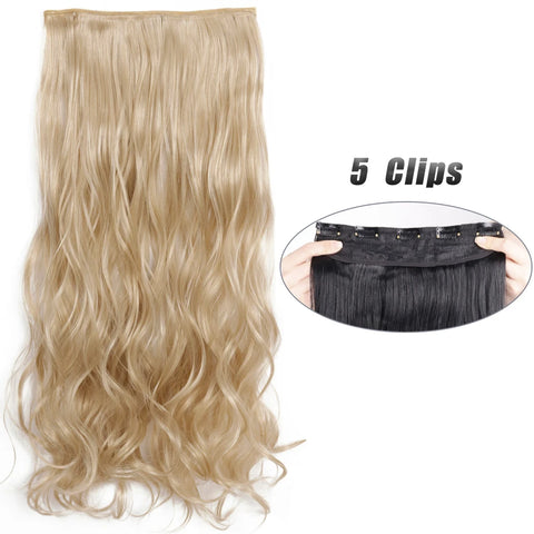 Long Wavy 5 Clip In Hair Extensions - Black Blonde Mix
