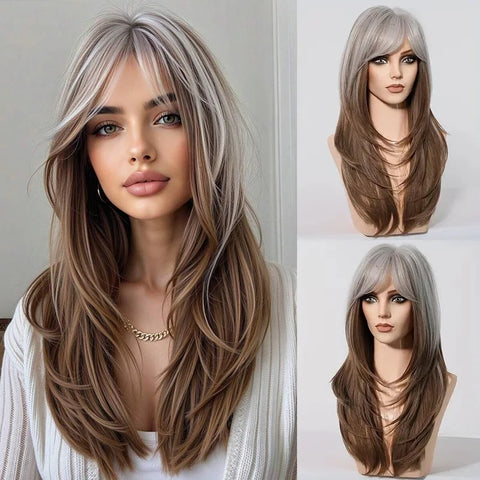 Blonde Golden Synthetic Wigs Long Straight Hair Natural Wig for Women Middle Part Wigs Cosplay Party Heat Resistant Fake Hair