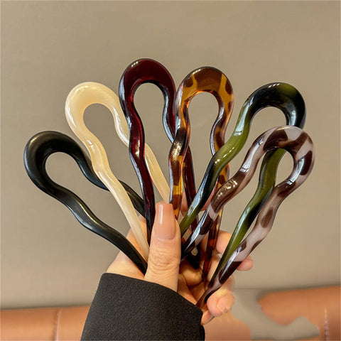 U-Shaped Tortoiseshell Hair Fork - Elegant Acrylic Hairpin for Women and Girls