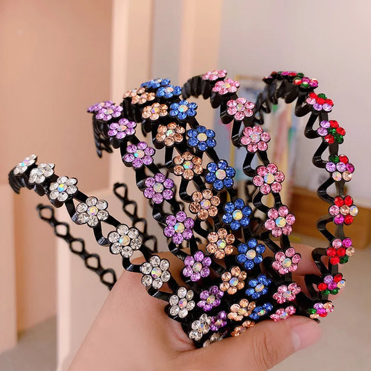 Non-Slip Rhinestone Flower Hairbands - Elegant Pearl Hair Accessories for Women