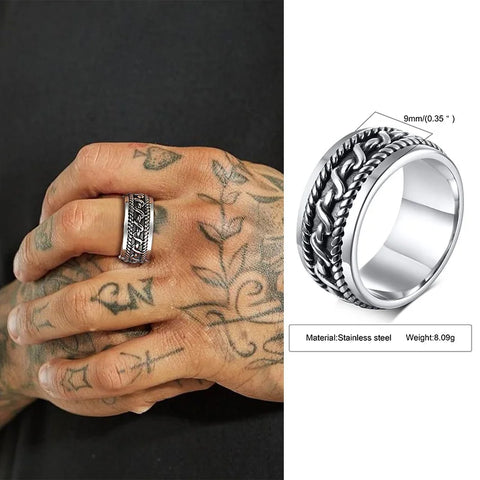 Punk Vintage Ethnic Rings for Men - Retro Viking Knot Rune Signet Ring Jewelry