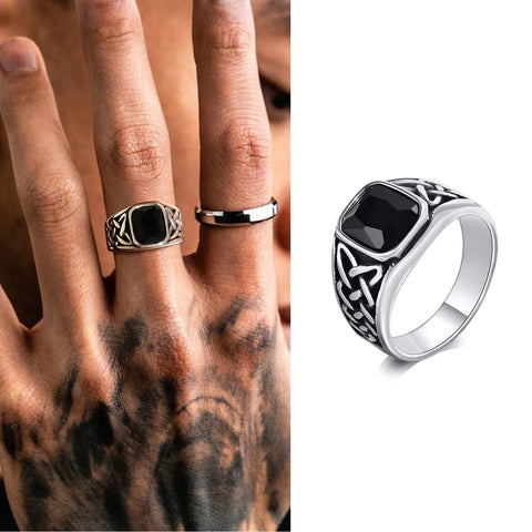 Punk Vintage Ethnic Rings for Men - Retro Viking Knot Rune Signet Ring Jewelry