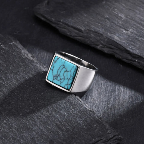 Natural Green Stone Ring for Men and Boys - Stylish Gold Color Stainless Steel Punk Ring