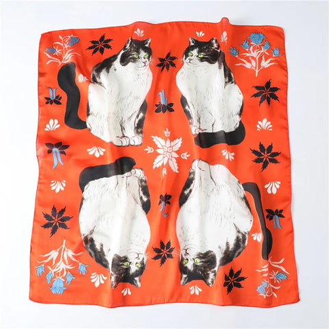 2025 Silk Shawl Cat Print Headscarf