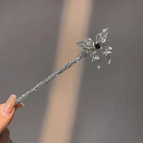 2025 Vintage Rose Flower Crystal Branch Hairpin - Elegant Metal Texture Headwear Jewelry for Women