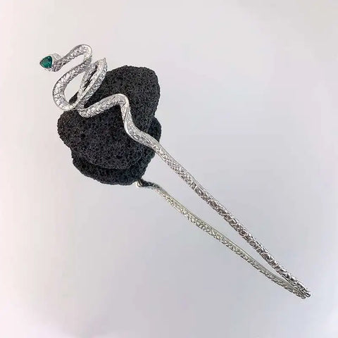 2025 Vintage Rose Flower Crystal Branch Hairpin - Elegant Metal Texture Headwear Jewelry for Women