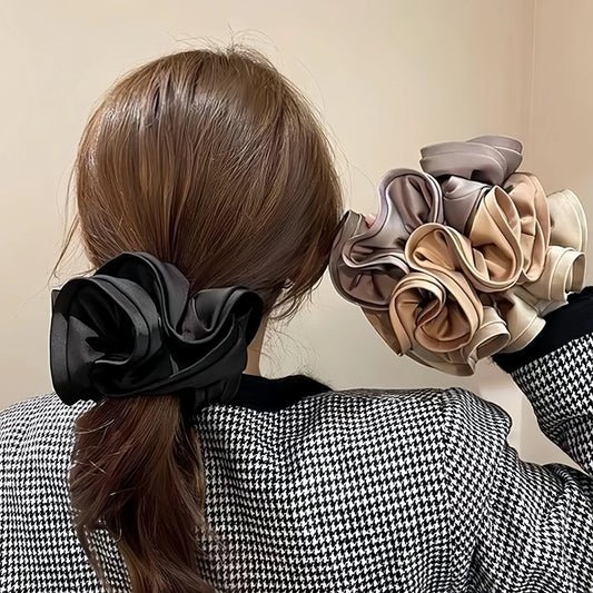 Korean Big Hair Tie Ribbon Scrunchies - Elegant Satin Elastic Hair Accessories for Women