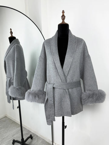 TARUXY Vossenbont Wollen Jassen Dames Korte Jas - Elegante Dubbelzijdige Overjas voor Kantoor Dames