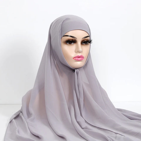 Women Muslim Chiffon Hijab with Cap Bonnet - Instant Scarf Headwrap