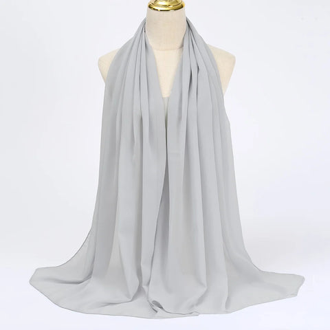 Elegant Muslim Chiffon Hijab Scarf - Lightweight Long Solid Color Head Wrap for Women