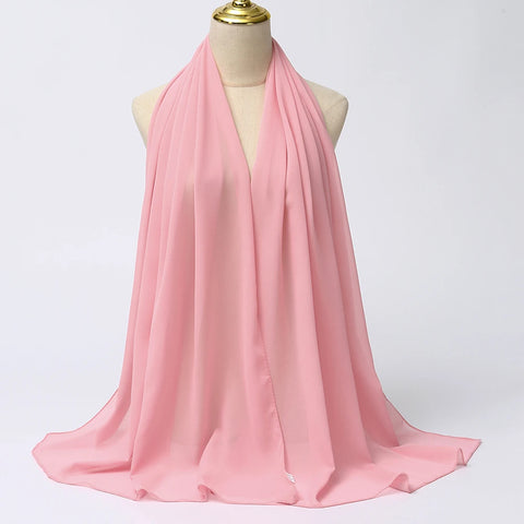 Elegant Muslim Chiffon Hijab Scarf - Lightweight Long Solid Color Head Wrap for Women