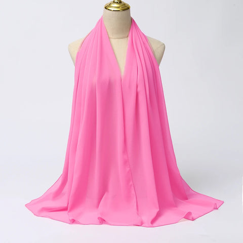 Elegant Muslim Chiffon Hijab Scarf - Lightweight Long Solid Color Head Wrap for Women