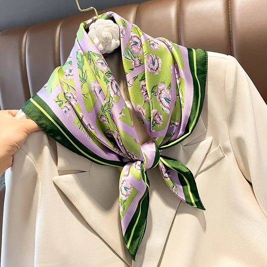 70cm Fashion Print Satin Silk Scarf for Women