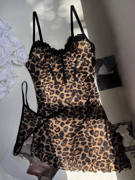 Seductive Leopard Women's Summer Dress - Asymmetric Deep V Mini Kit for Parties and Clubs