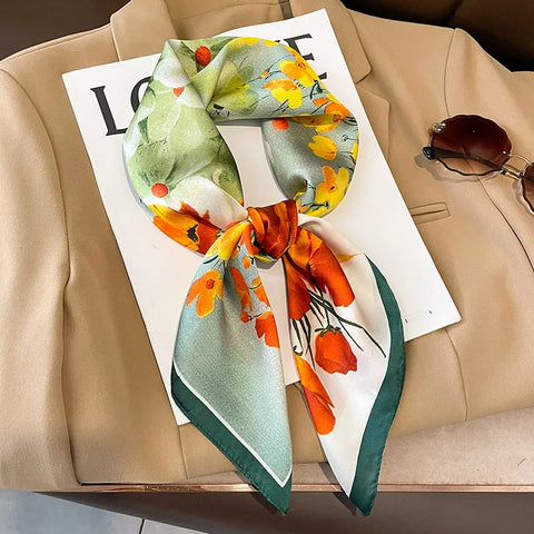 70cm Fashion Print Satin Silk Scarf for Women