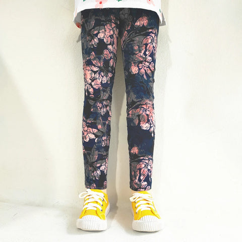 Girls' Floral Print Leggings for Spring & Autumn