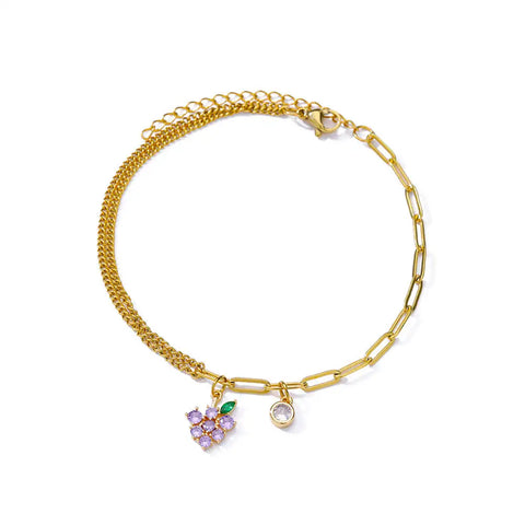 Elegant Zircon Flowers Bracelet for Women and Girls – Luxury Gold Color Stainless Steel Plant Charm Jewelry