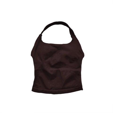 NCLAGEN Women's Longline Strappy Gym Halter Top - Padded Activewear for Yoga, Fitness & Running