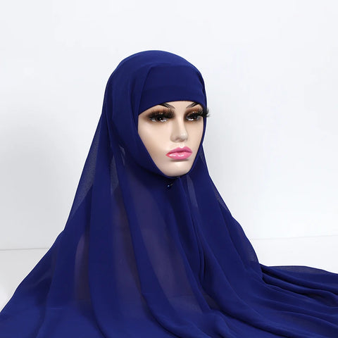 Women Muslim Chiffon Hijab with Cap Bonnet - Instant Scarf Headwrap